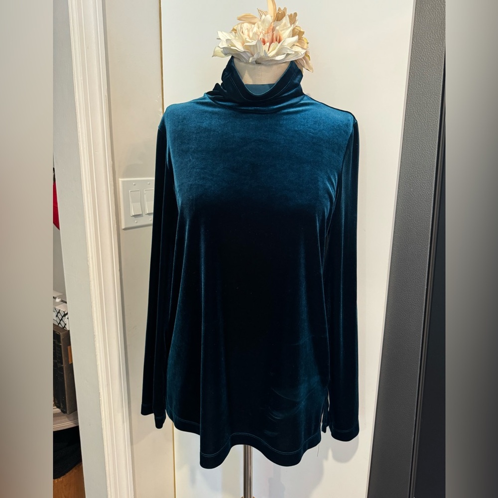 Beautiful Susan Graver| Style Teal Velvet Turtleneck